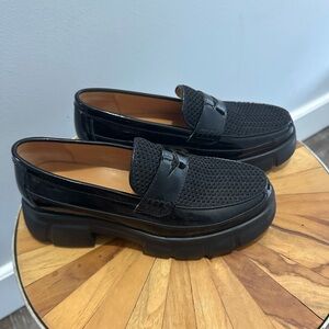 Women's Ms. Adler Patent Leather and Mesh Lug Penny Loafers